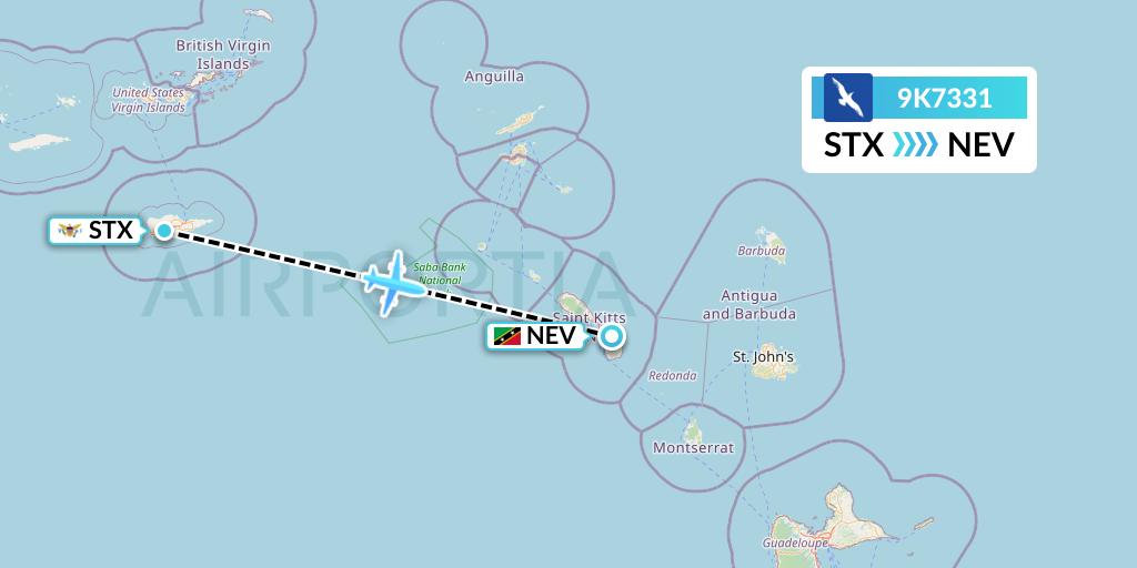 9K7331 Cape Air Flight Map: St. Croix to Nevis