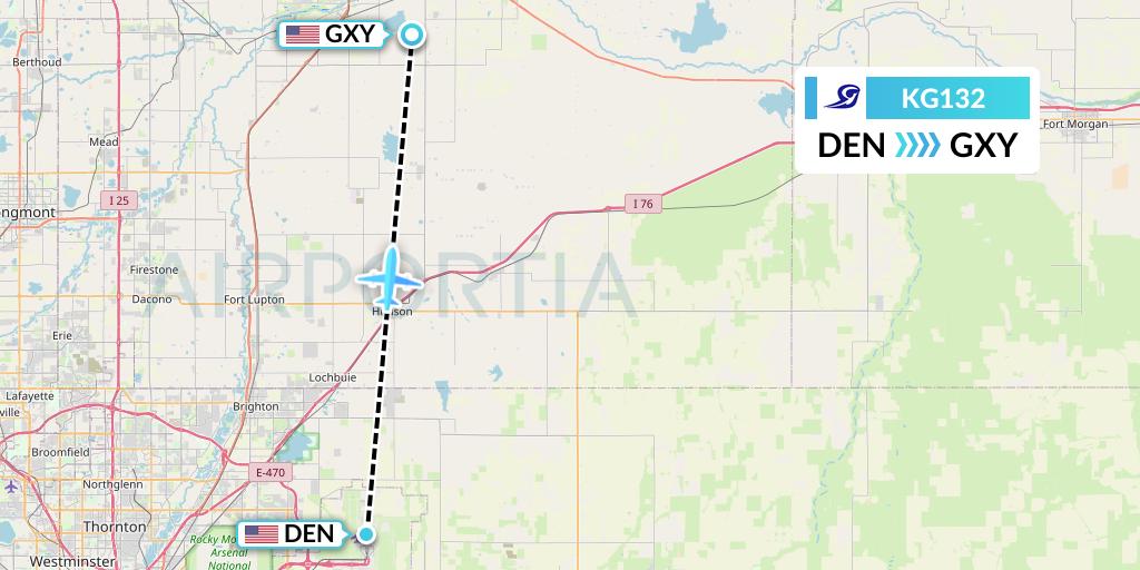 KG132 Key Lime Air Flight Map: Denver to Greeley