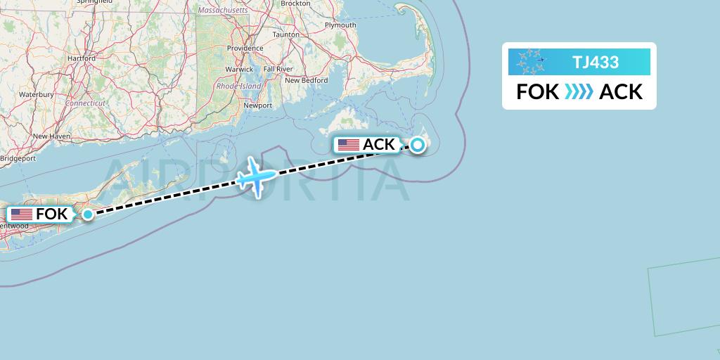 TJ433 Tradewind Aviation Flight Map: Westhampton Beach to Nantucket