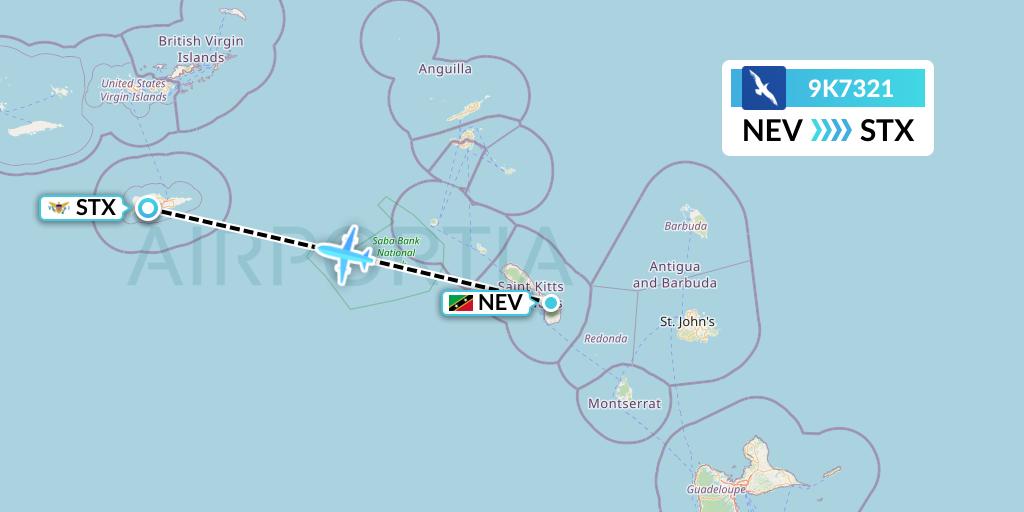9K7321 Cape Air Flight Map: Nevis to St. Croix