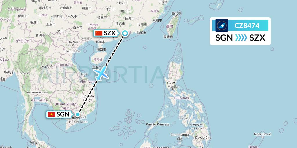 CZ8474 China Southern Airlines Flight Map: Ho Chi Minh City to Shenzhen