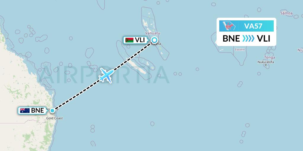 VA57 Virgin Australia Flight Map: Brisbane to Port Vila