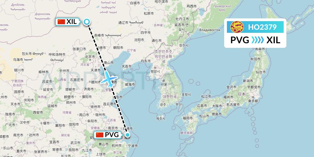 HO2379 Juneyao Airlines Flight Map: Shanghai to Xilinhot