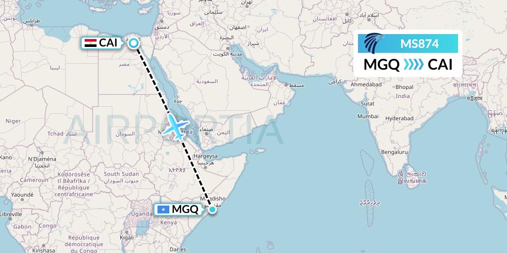 MS874 EgyptAir Flight Map: Mogadishu to Cairo