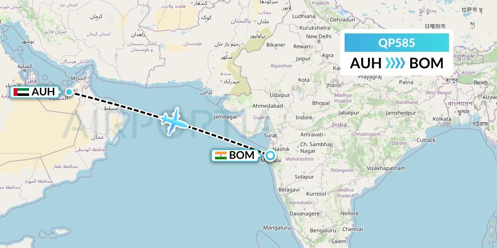 QP585 Akasa Air Flight Map: Abu Dhabi to Mumbai