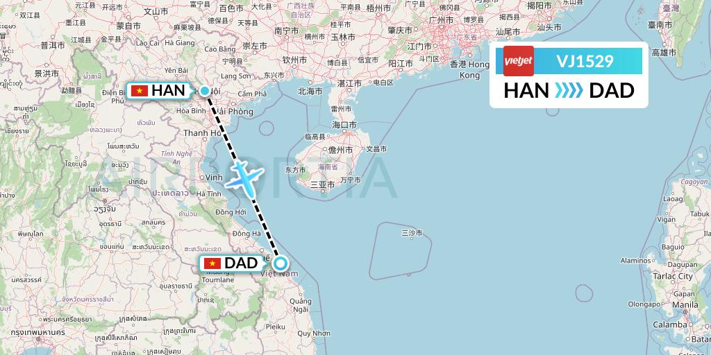 VJ1529 VietJet Air Flight Map: Hanoi to Da Nang