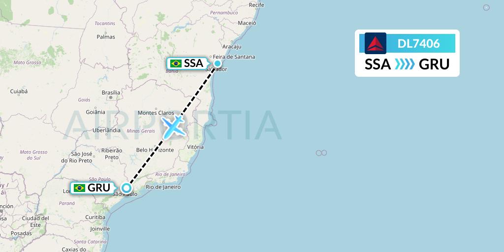 DL7406 Delta Air Lines Flight Map: Salvador to Sao Paulo
