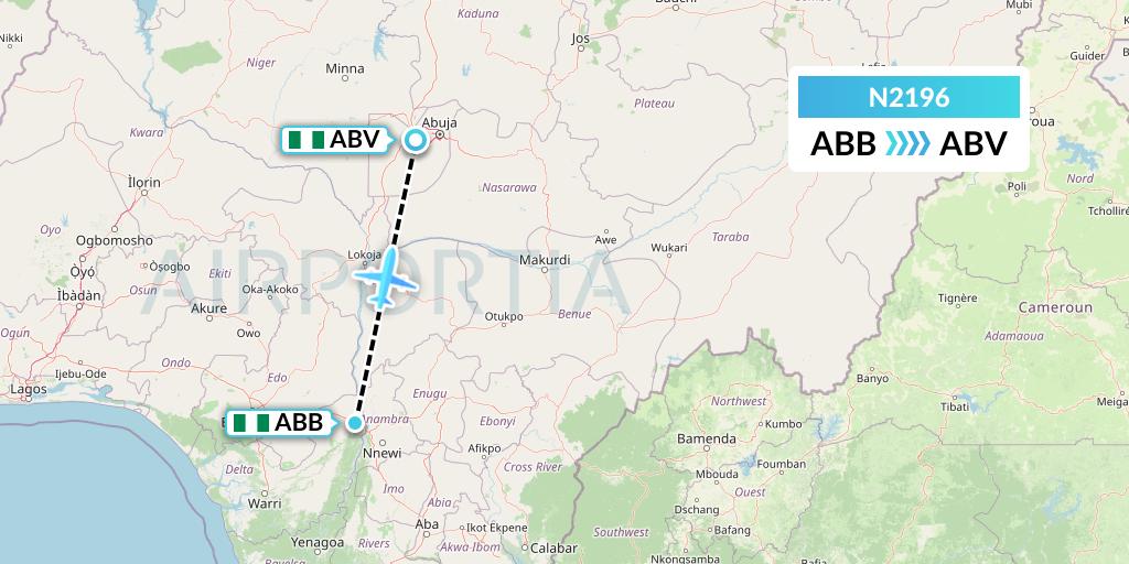 N2196 Aero Contractors Company Of Nigeria Flight Map: Asaba to Abuja