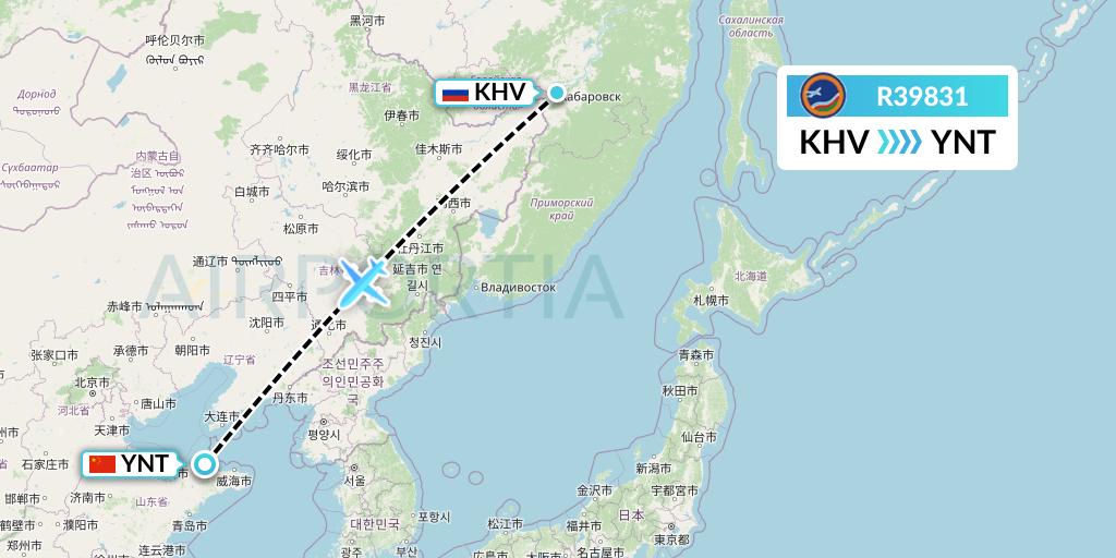 R39831 Yakutia Airlines Flight Map: Khabarovsk to Yantai