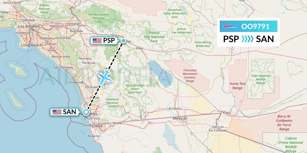 OO9791 SkyWest Airlines Flight Map: Palm Springs to San Diego