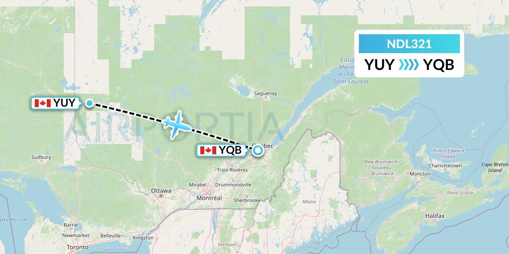 NDL321 Chrono Aviation Flight Map: Rouyn to Quebec