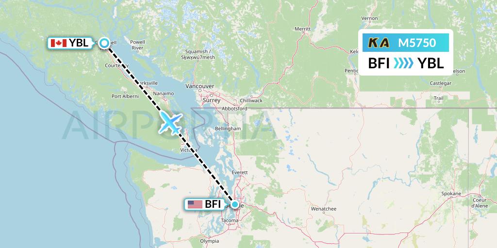 M5750 Kenmore Air Flight Map: Seattle to Campbell River