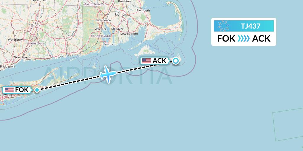 TJ437 Tradewind Aviation Flight Map: Westhampton Beach to Nantucket