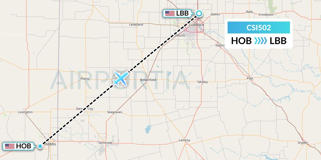 CSI502 Csi Aviation Flight Map: Hobbs to Lubbock