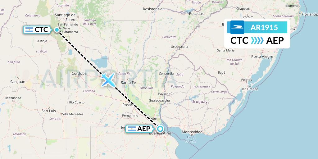 AR1915 Aerolineas Argentinas Flight Map: Catamarca to Buenos Aires