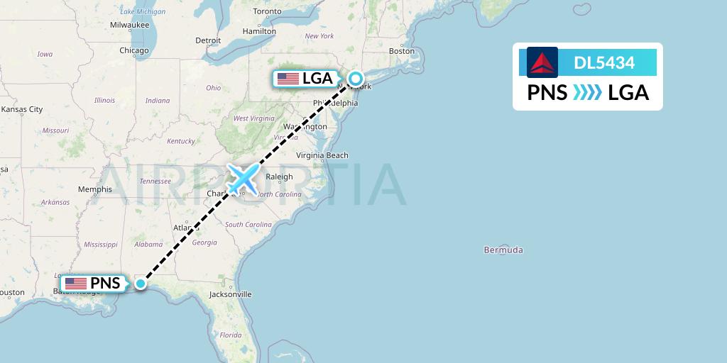 DL5434 Delta Air Lines Flight Map: Pensacola to New York