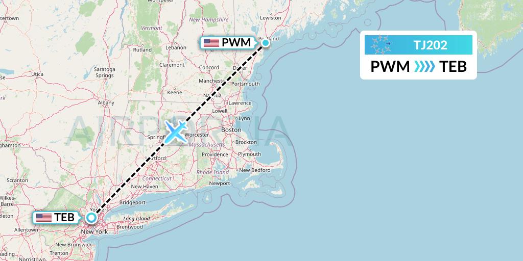 TJ202 Tradewind Aviation Flight Map: Portland to Teterboro
