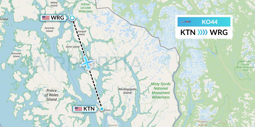 KO44 Komiaviatrans Flight Map: Ketchikan to Wrangell