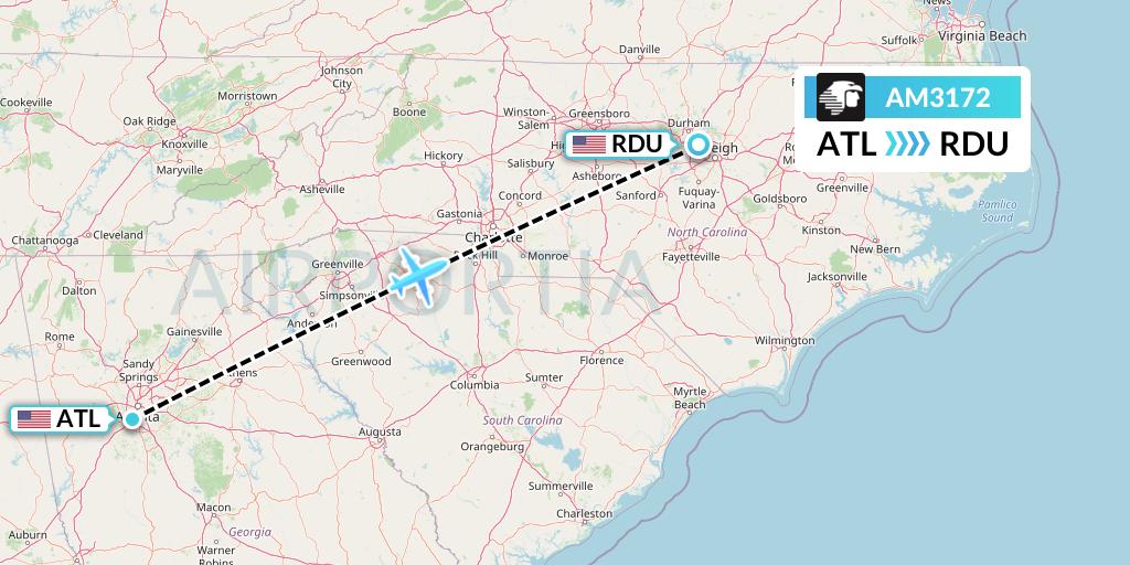 AM3172 Aeromexico Flight Map: Atlanta to Raleigh-Durham