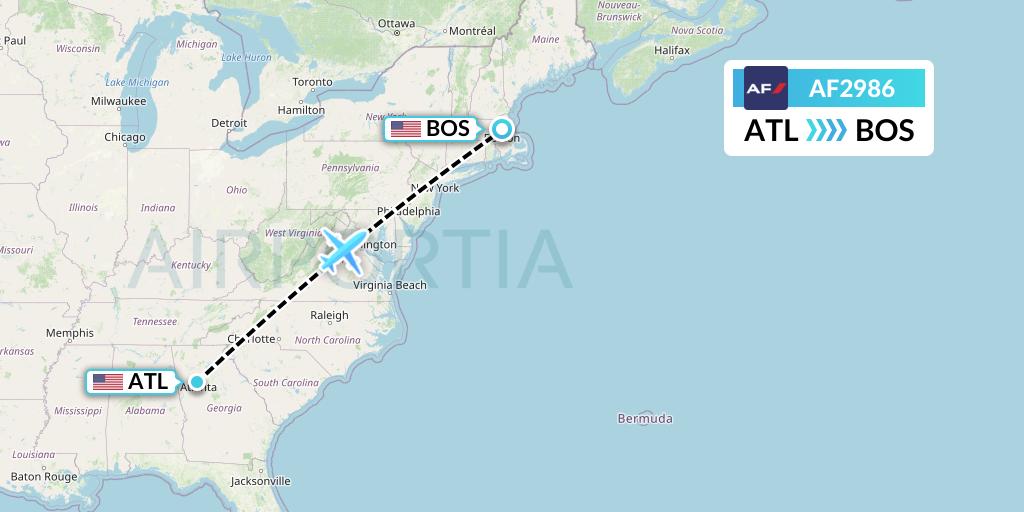 AF2986 Air France Flight Map: Atlanta to Boston