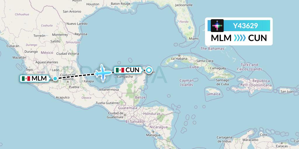 Y43629 Volaris Flight Map: Morelia to Cancun