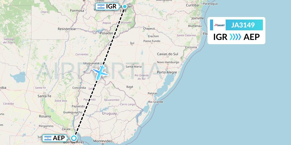 JA3149 JetSMART Flight Map: Puerto Iguazu to Buenos Aires