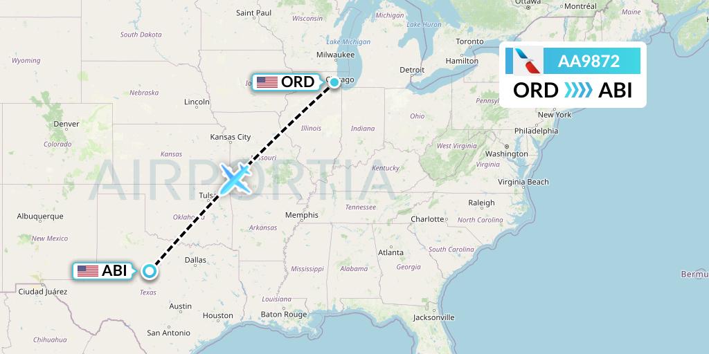 AA9872 American Airlines Flight Map: Chicago to Abilene