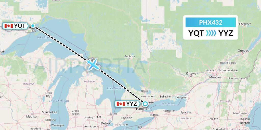 PHX432 SkyCare Flight Map: Thunder Bay to Toronto