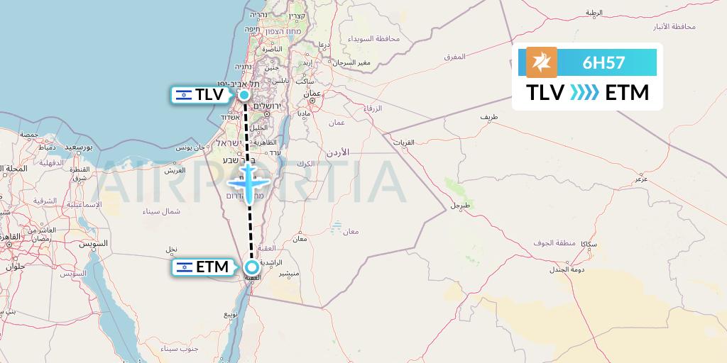 6H57 Israir Airlines Flight Map: Tel Aviv to Eilat