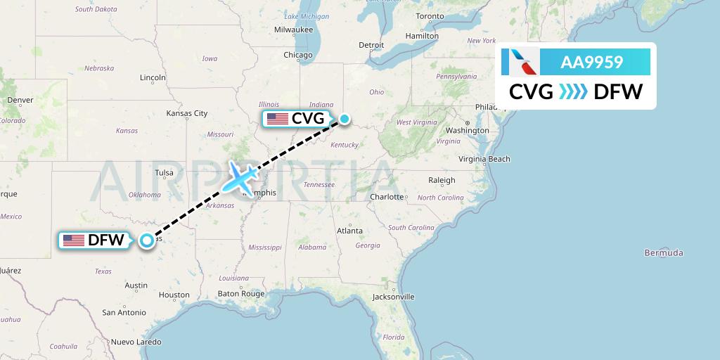 AA9959 American Airlines Flight Map: Cincinnati to Dallas