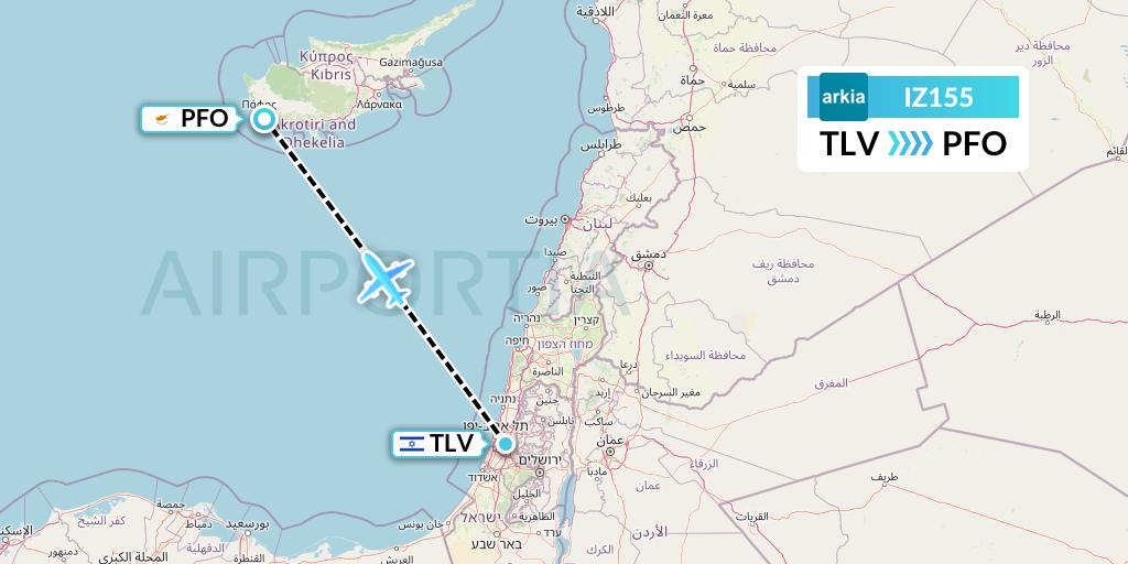 IZ155 Arkia Israeli Airlines Flight Map: Tel Aviv to Pafos
