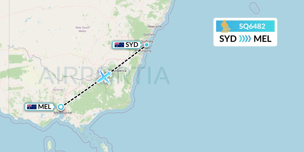 SQ6482 Singapore Airlines Flight Map: Sydney to Melbourne