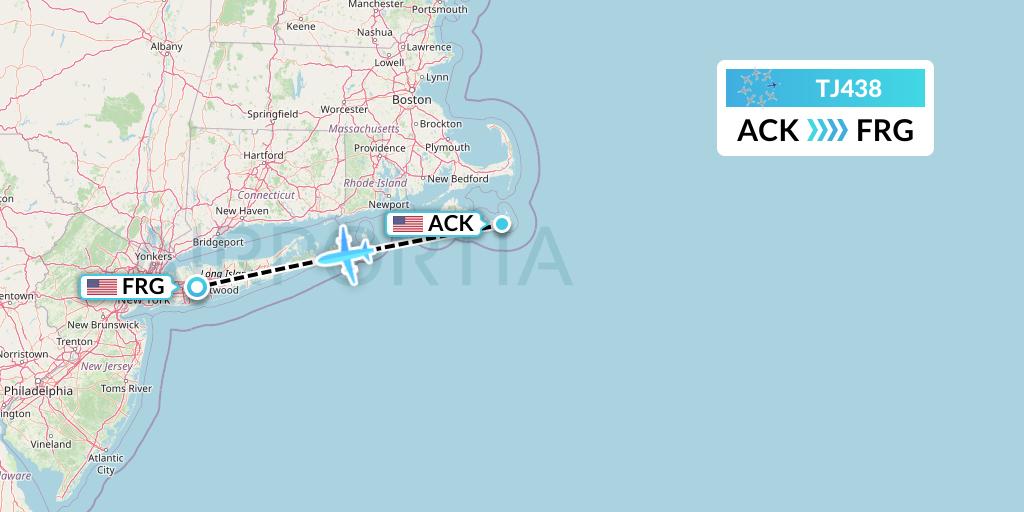 TJ438 Tradewind Aviation Flight Map: Nantucket to Farmingdale