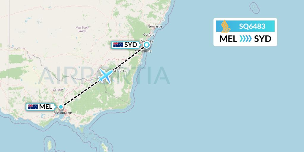 SQ6483 Singapore Airlines Flight Map: Melbourne to Sydney
