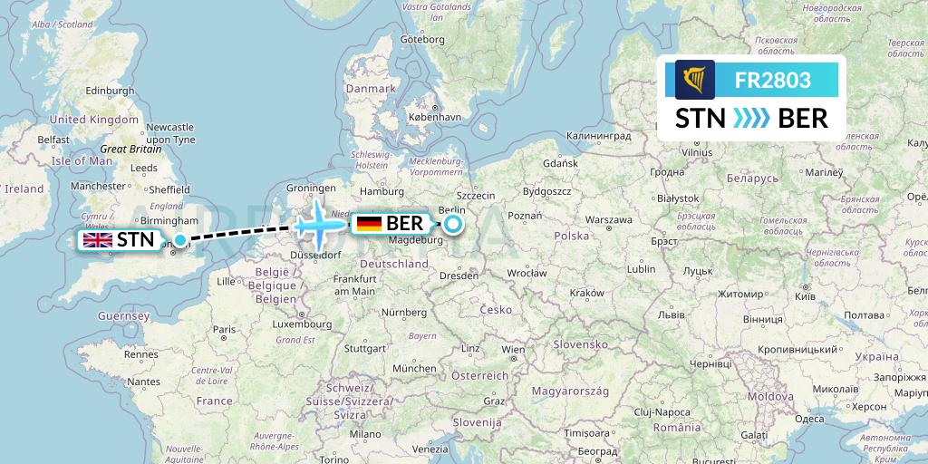 FR2803 Ryanair Flight Map: London to Berlin
