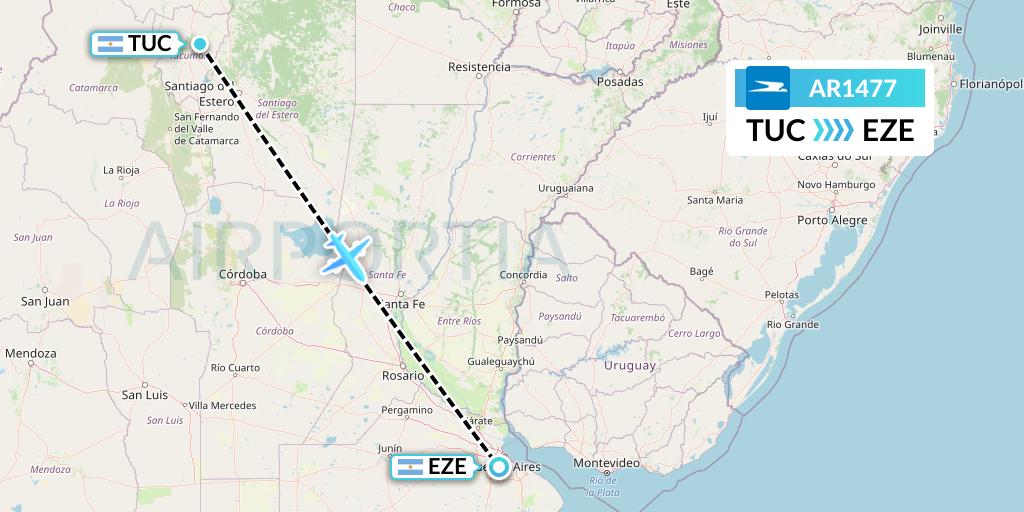 AR1477 Aerolineas Argentinas Flight Map: Tucuman to Buenos Aires