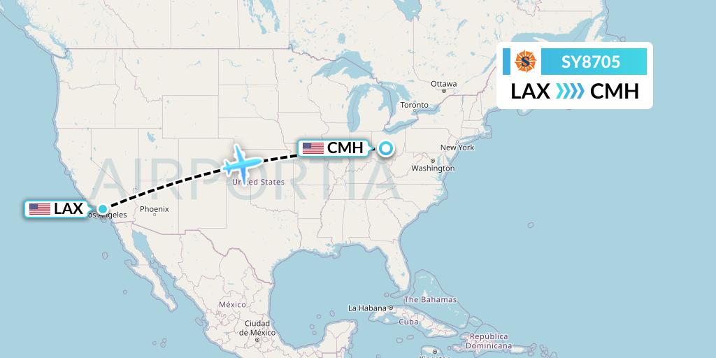 SY8705 Sun Country Airlines Flight Map: Los Angeles to Columbus