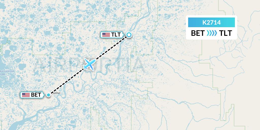 K2714 Yute Commuter Service Flight Map: Bethel to Tuluksak