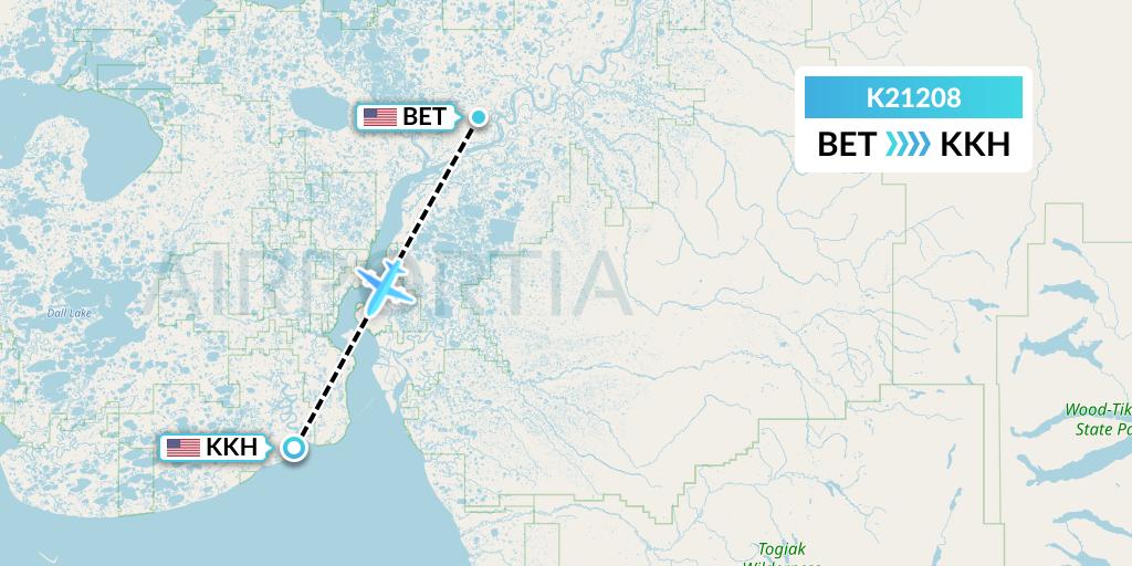 K21208 Yute Commuter Service Flight Map: Bethel to Kongiganak