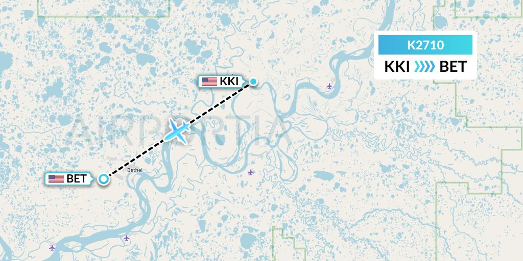 K2710 Yute Commuter Service Flight Map: Akiachak to Bethel