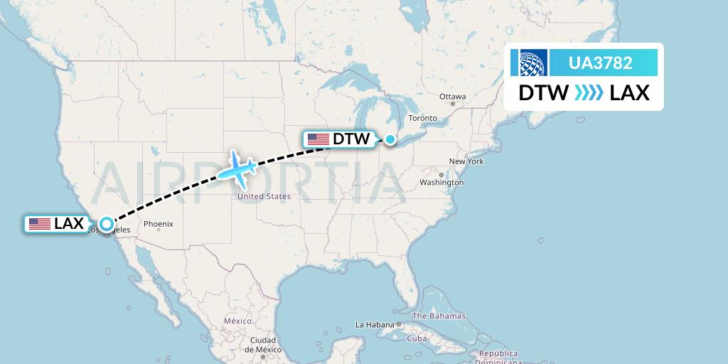 UA3782 United Airlines Flight Map: Detroit to Los Angeles