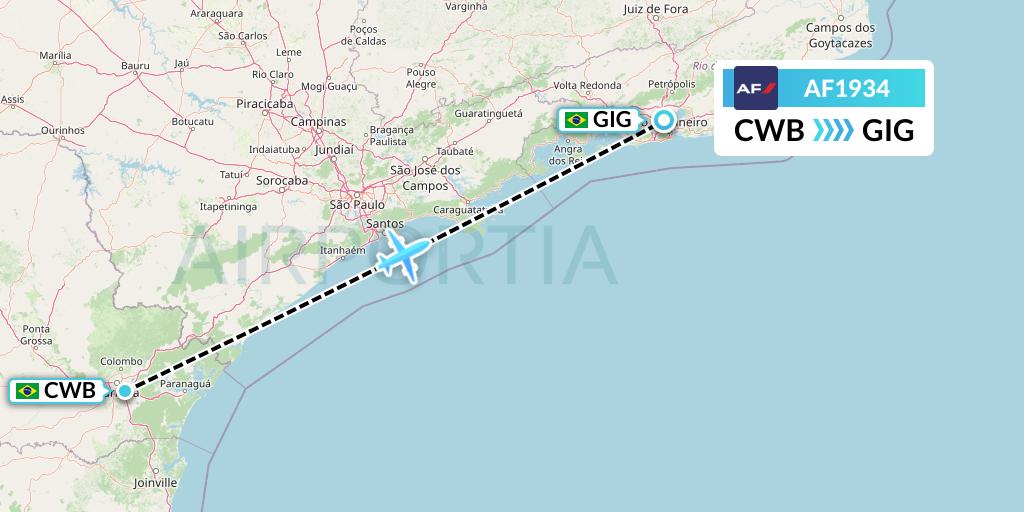 AF1934 Air France Flight Map: Curitiba to Rio de Janeiro