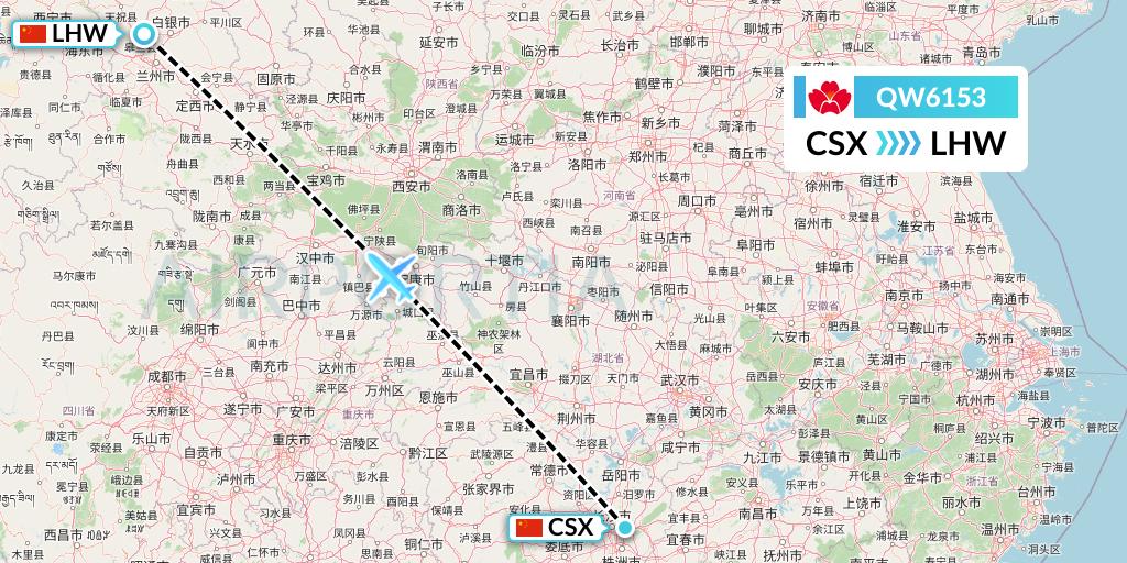 QW6153 Qingdao Airlines Flight Map: Changsha to Lanzhou