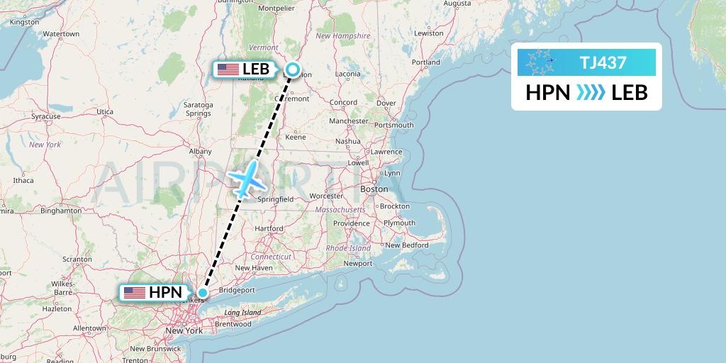 TJ437 Tradewind Aviation Flight Map: White Plains to Lebanon