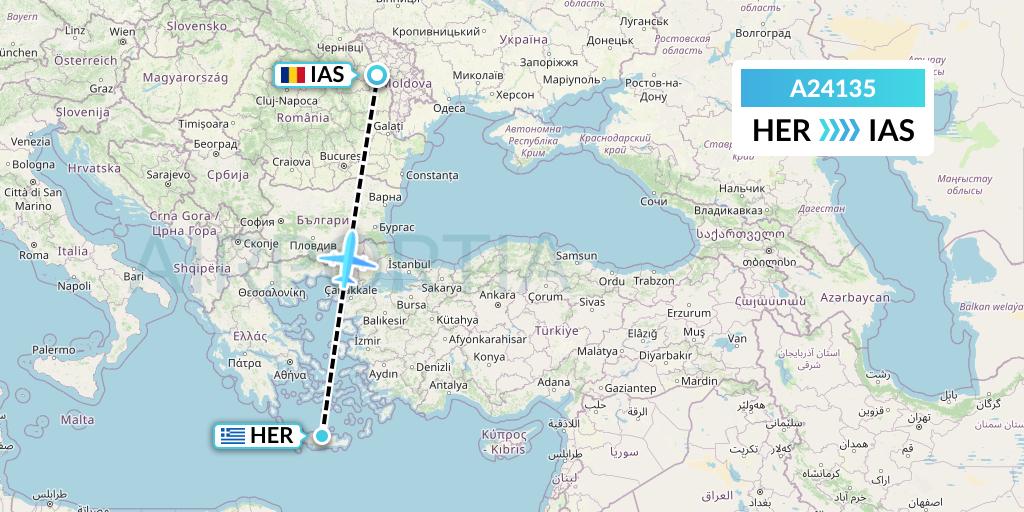 A24135 Anima Wings Aviation Flight Map: Heraklion to Iasi