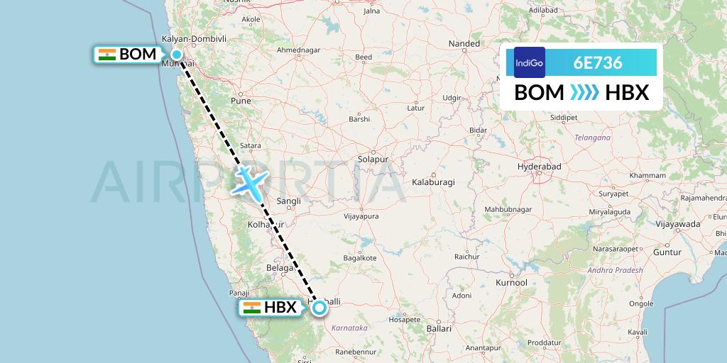 6E736 IndiGo Airlines Flight Map: Mumbai to Hubli