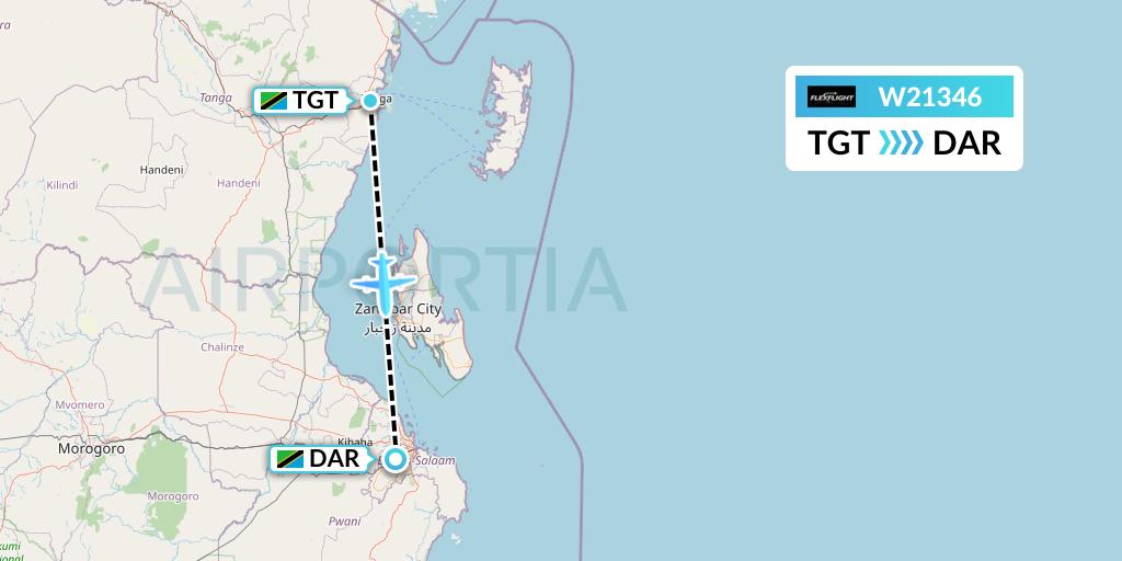 W21346 Flex Flight Flight Map: Tanga to Dar-es-Salaam