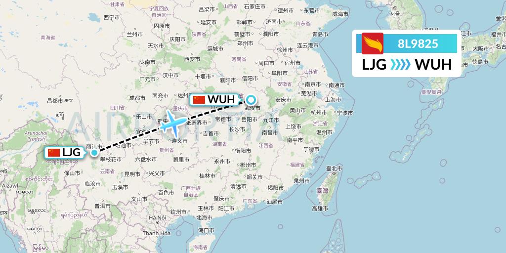 8L9825 Lucky Air Flight Map: Lijiang to Wuhan