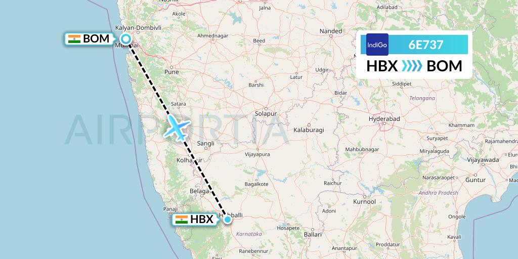 6E737 IndiGo Airlines Flight Map: Hubli to Mumbai