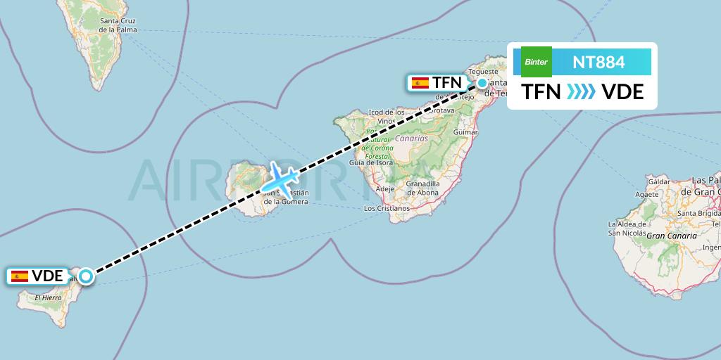 NT884 Binter Canarias Flight Map: Tenerife to El Hierro